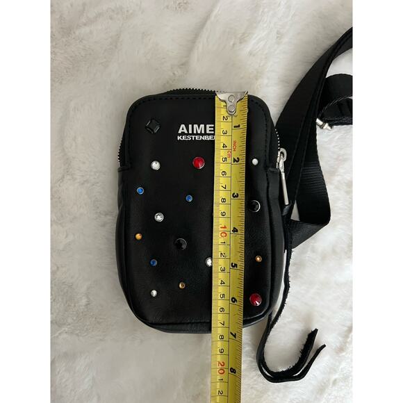 Aimee Kestenberg Womens Leather Jeweled Camera Crossbody Shoulder Handbag Black - Picture 7 of 9